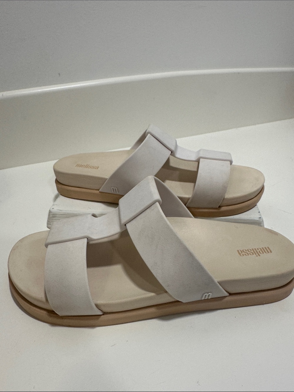Melissa Cream Cross-Strap Slide Sandals 201